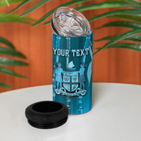 Personalised Fiji Language Week Sugarcane Masi 4 in 1 Can Cooler Tumbler Blue Tapa Tribal Pattern