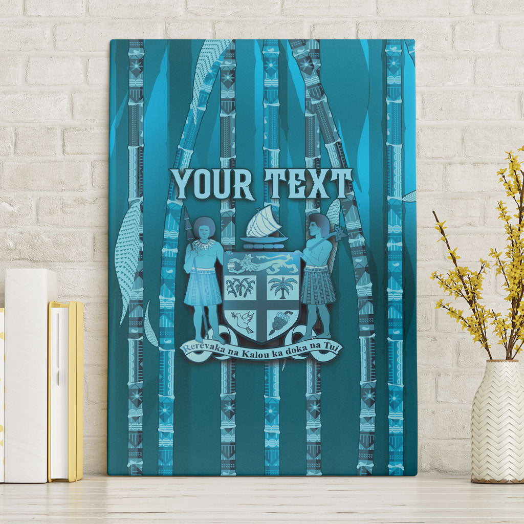 Personalised Fiji Language Week Sugarcane Masi Canvas Wall Art Blue Tapa Tribal Pattern