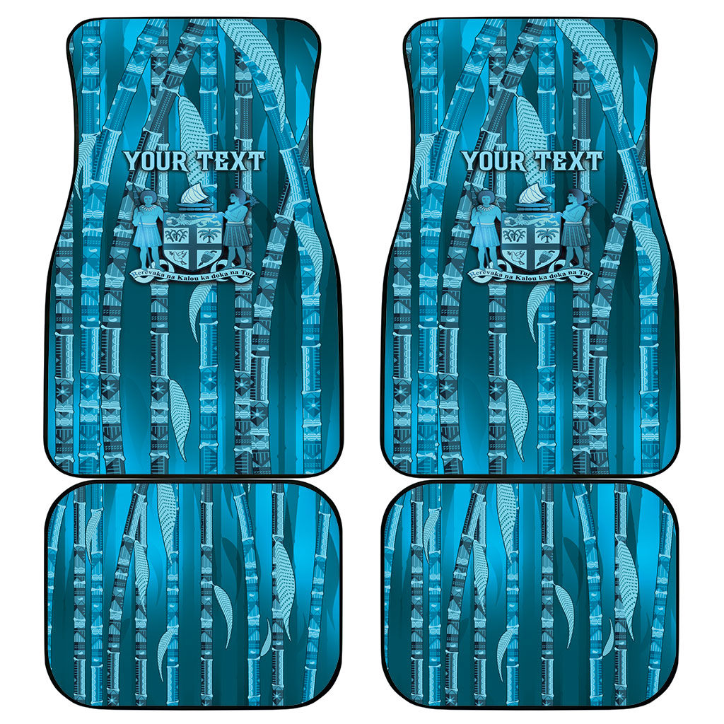 Personalised Fiji Language Week Sugarcane Masi Car Mats Blue Tapa Tribal Pattern