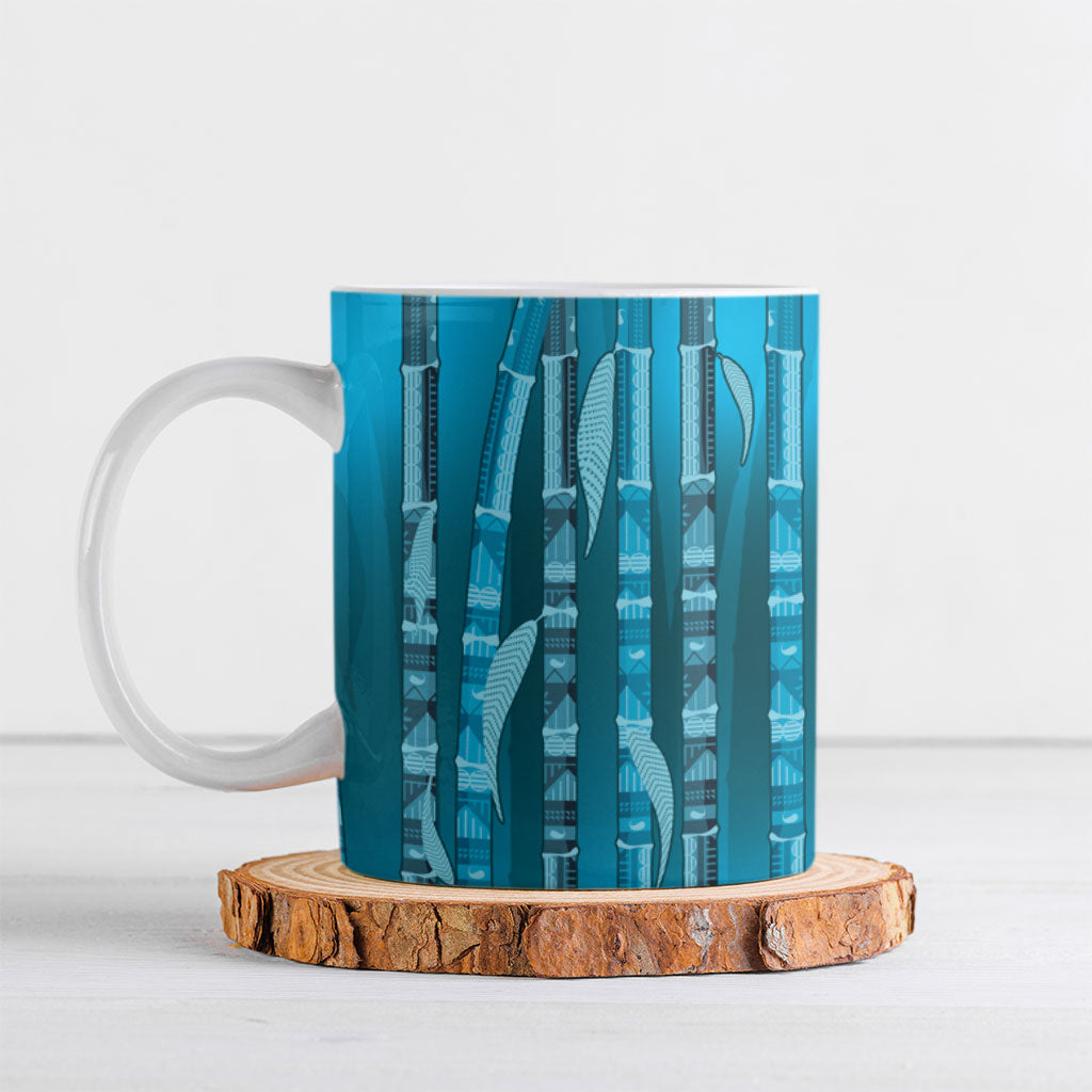 Personalised Fiji Language Week Sugarcane Masi Ceramic Mug Blue Tapa Tribal Pattern