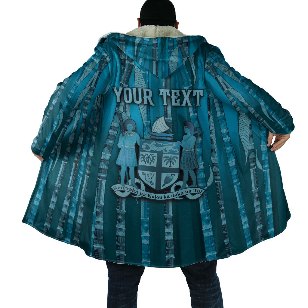 Personalised Fiji Language Week Sugarcane Masi Cloak Blue Tapa Tribal Pattern