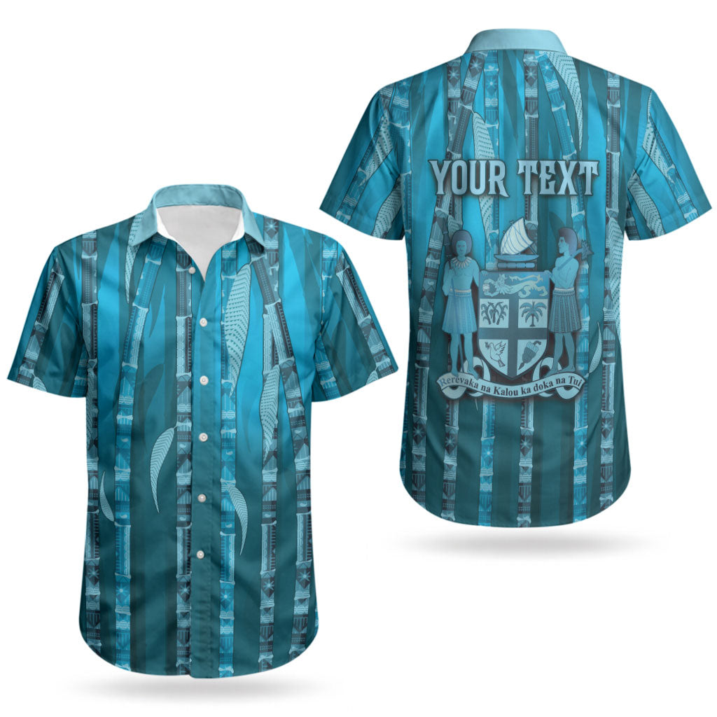 Personalised Fiji Language Week Sugarcane Masi Couples Matching Tank Maxi Dress and Hawaiian Shirt Blue Tapa Tribal Pattern