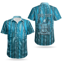 Personalised Fiji Language Week Sugarcane Masi Couples Matching Tank Maxi Dress and Hawaiian Shirt Blue Tapa Tribal Pattern