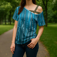 Personalised Fiji Language Week Sugarcane Masi Cross Shoulder Shirt Blue Tapa Tribal Pattern