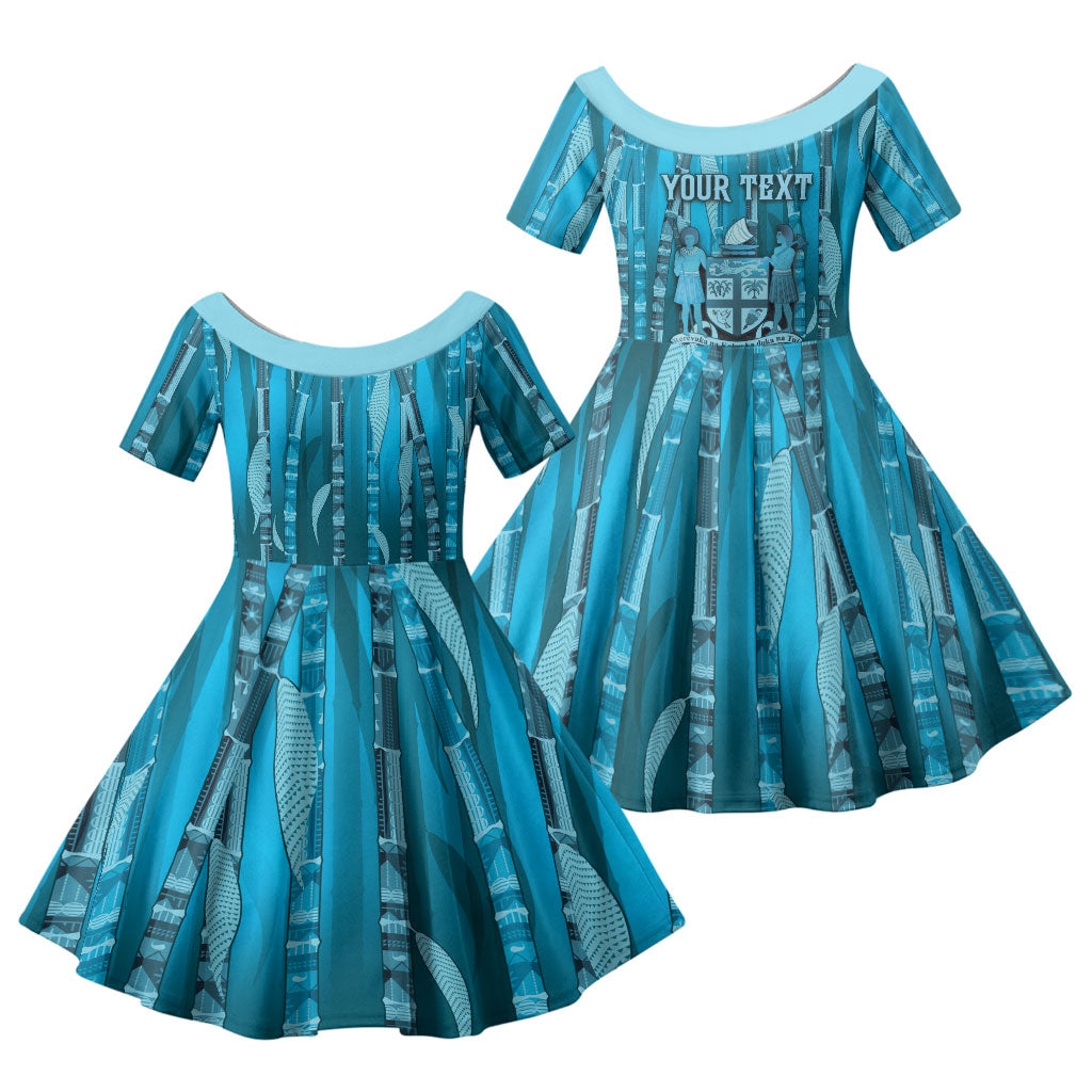 Personalised Fiji Language Week Sugarcane Masi Family Matching Mermaid Dress and Hawaiian Shirt Blue Tapa Tribal Pattern
