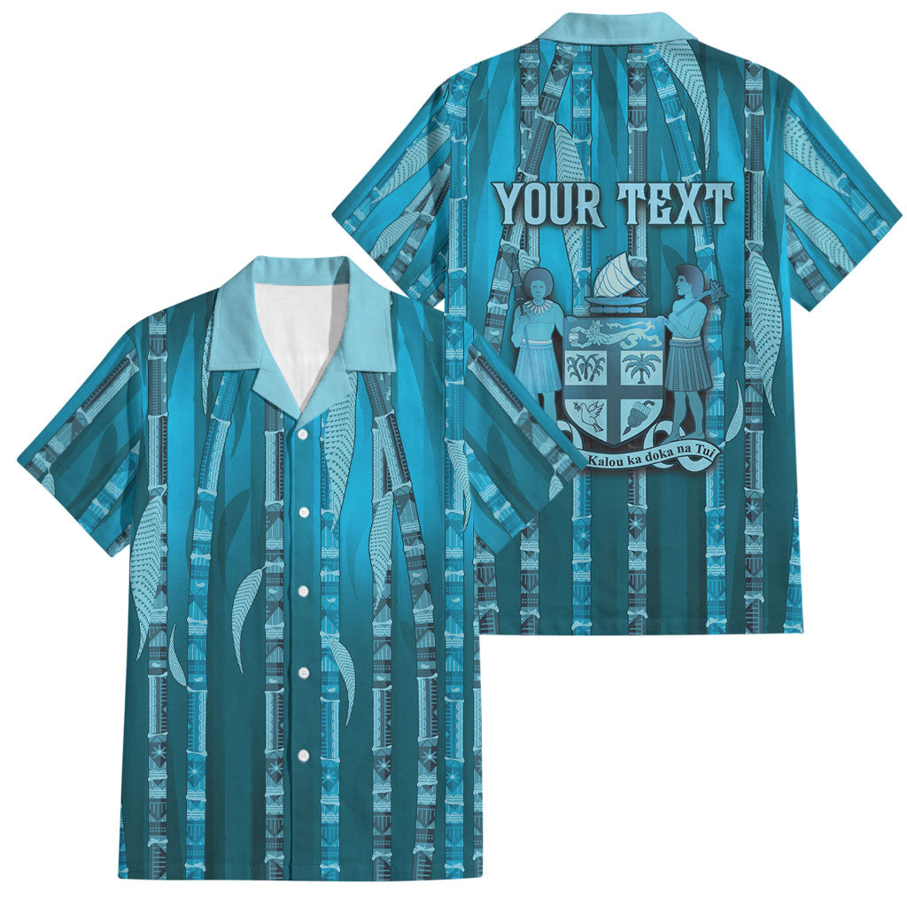 Personalised Fiji Language Week Sugarcane Masi Family Matching Off The Shoulder Long Sleeve Dress and Hawaiian Shirt Blue Tapa Tribal Pattern