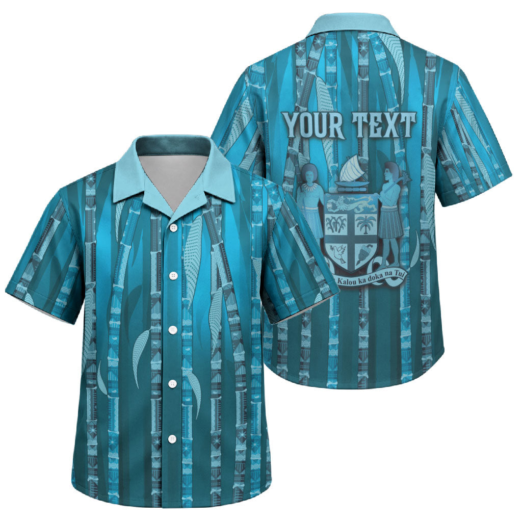 Personalised Fiji Language Week Sugarcane Masi Family Matching Off Shoulder Maxi Dress and Hawaiian Shirt Blue Tapa Tribal Pattern