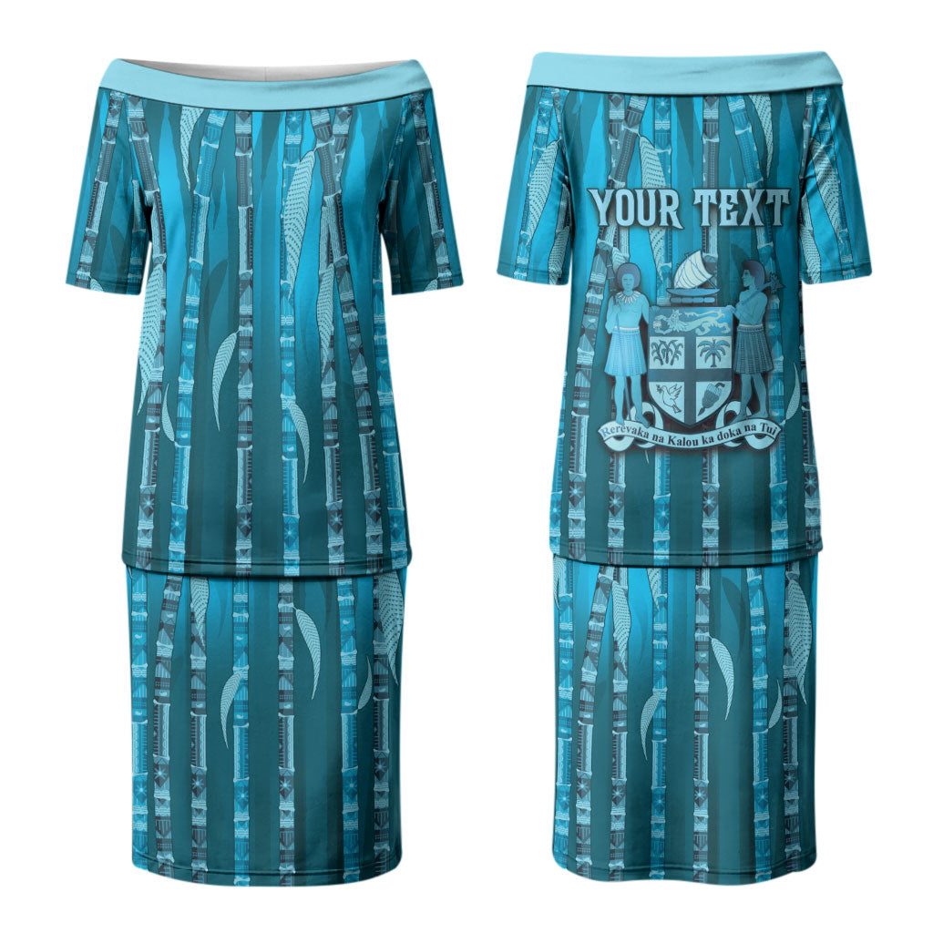 Personalised Fiji Language Week Sugarcane Masi Family Matching Puletasi and Hawaiian Shirt Blue Tapa Tribal Pattern