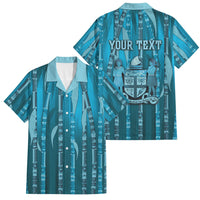 Personalised Fiji Language Week Sugarcane Masi Family Matching Puletasi and Hawaiian Shirt Blue Tapa Tribal Pattern