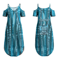 Personalised Fiji Language Week Sugarcane Masi Family Matching Summer Maxi Dress and Hawaiian Shirt Blue Tapa Tribal Pattern