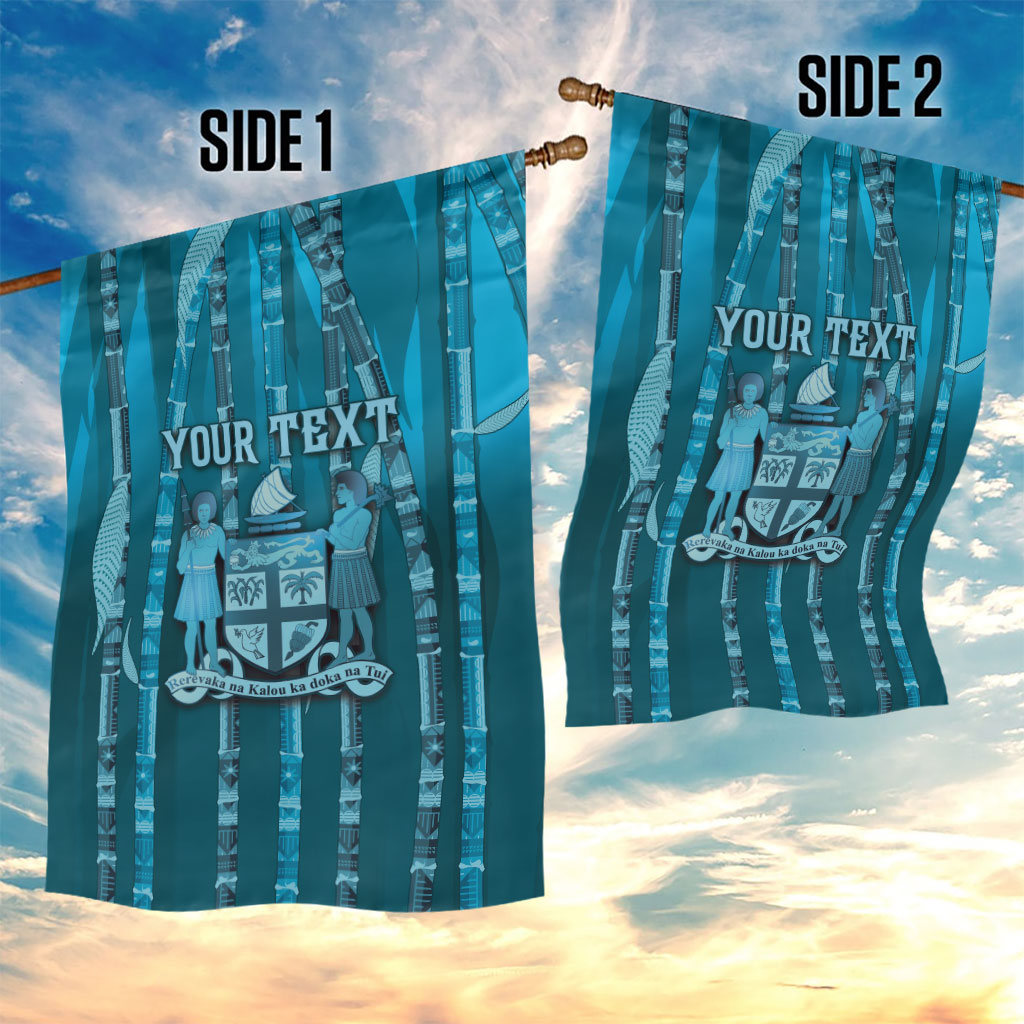 Personalised Fiji Language Week Sugarcane Masi Garden Flag Blue Tapa Tribal Pattern