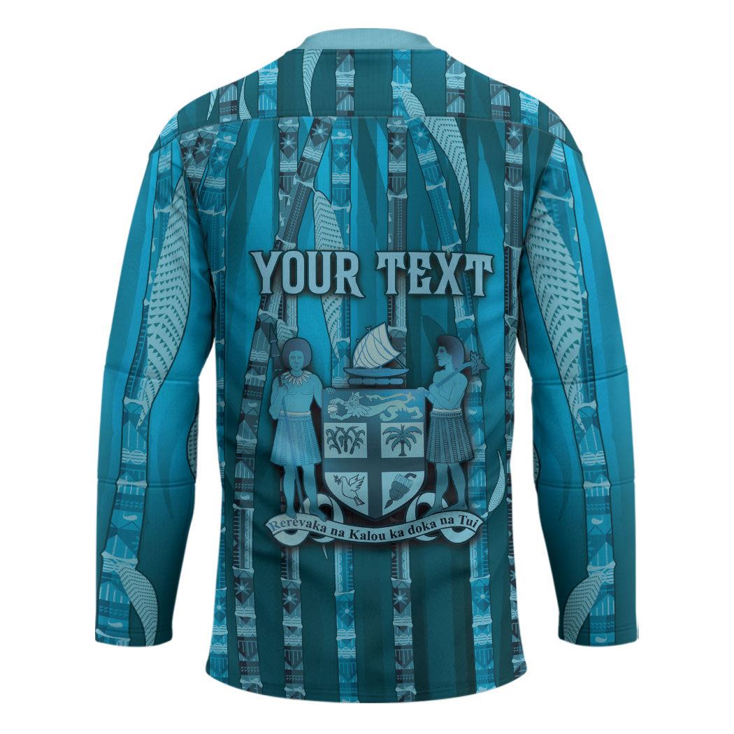 Personalised Fiji Language Week Sugarcane Masi Hockey Jersey Blue Tapa Tribal Pattern