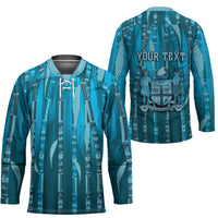 Personalised Fiji Language Week Sugarcane Masi Hockey Jersey Blue Tapa Tribal Pattern