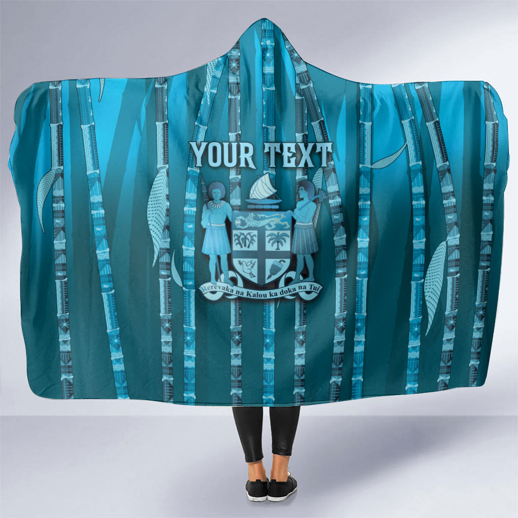 Personalised Fiji Language Week Sugarcane Masi Hooded Blanket Blue Tapa Tribal Pattern