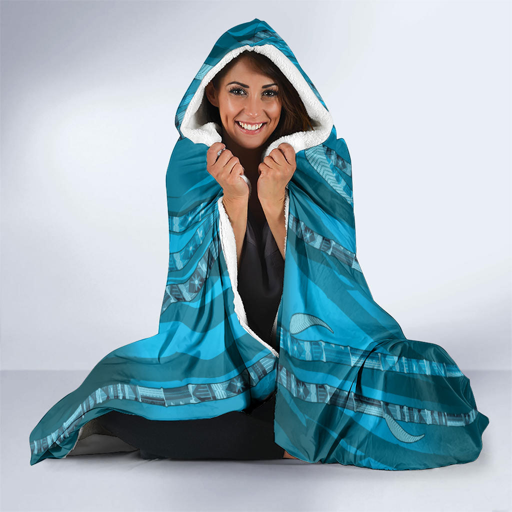 Personalised Fiji Language Week Sugarcane Masi Hooded Blanket Blue Tapa Tribal Pattern