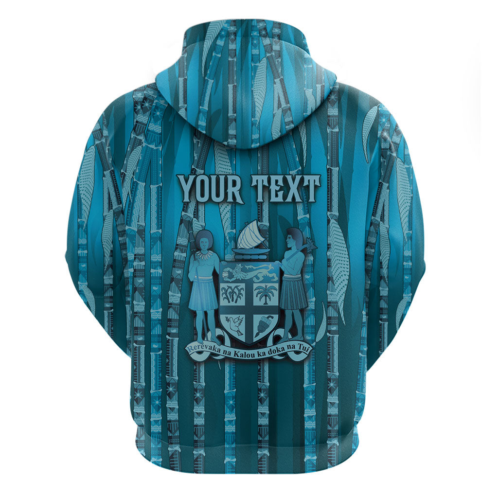 Personalised Fiji Language Week Sugarcane Masi Hoodie Blue Tapa Tribal Pattern
