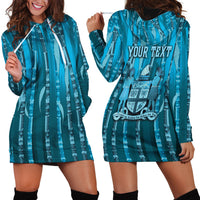 Personalised Fiji Language Week Sugarcane Masi Hoodie Dress Blue Tapa Tribal Pattern