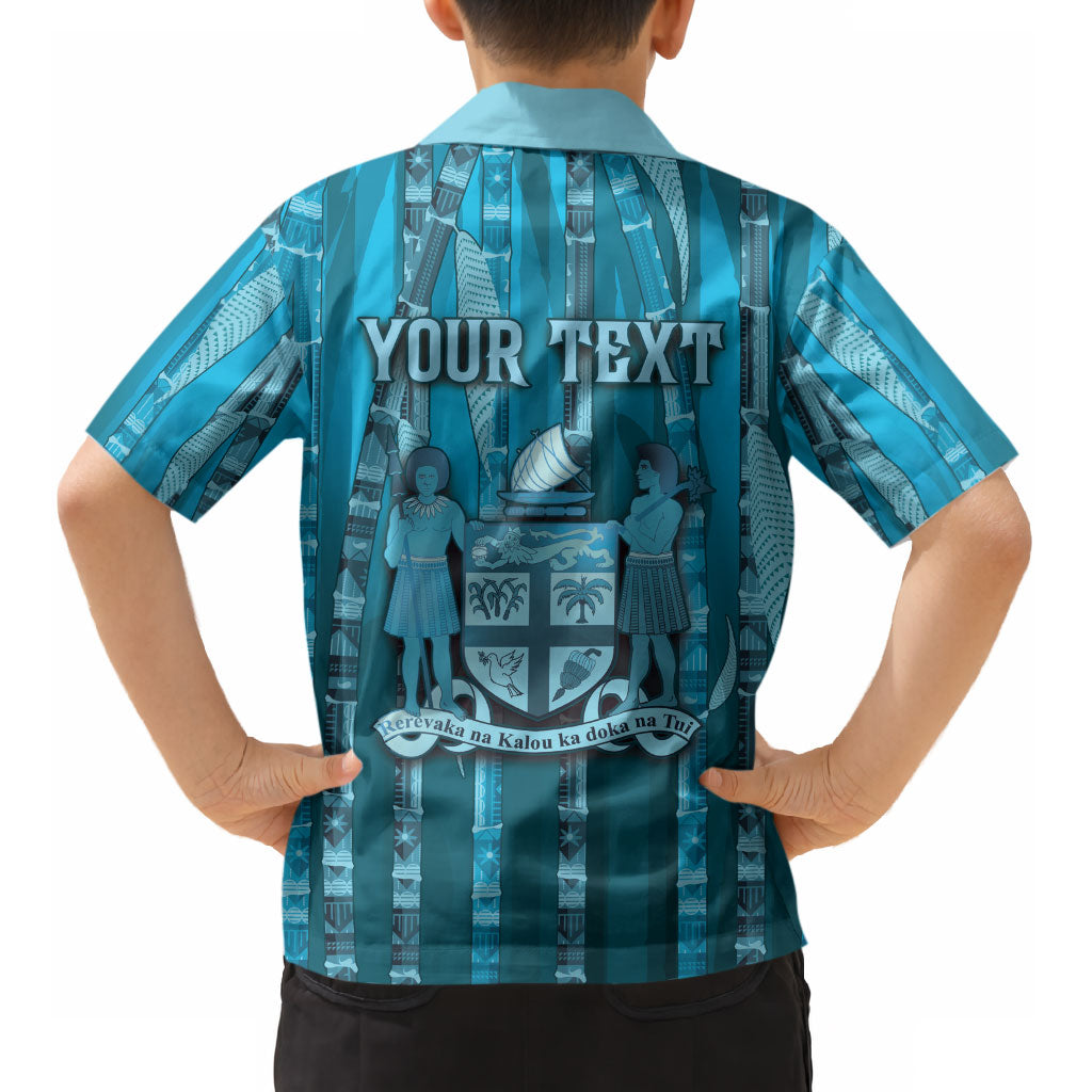 Personalised Fiji Language Week Sugarcane Masi Kid Hawaiian Shirt Blue Tapa Tribal Pattern