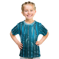 Personalised Fiji Language Week Sugarcane Masi Kid T Shirt Blue Tapa Tribal Pattern