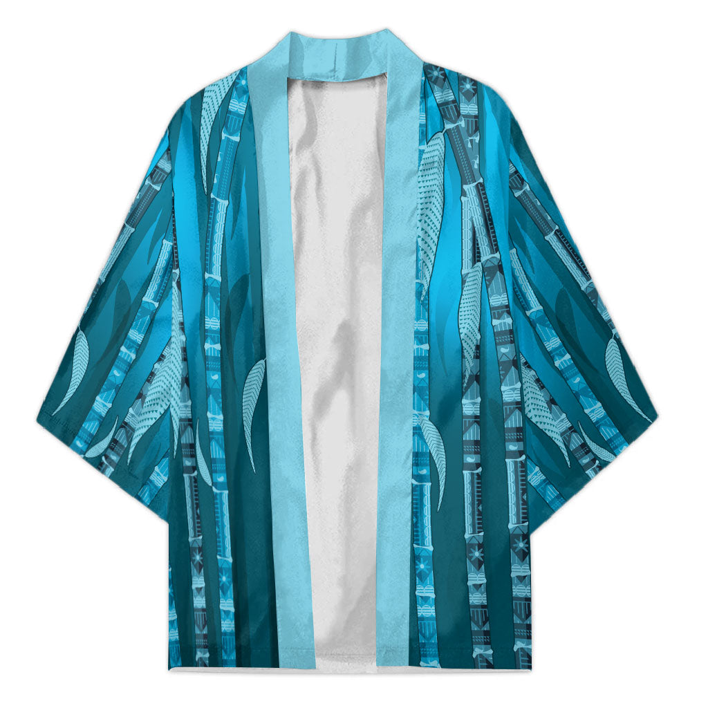 Personalised Fiji Language Week Sugarcane Masi Kimono Blue Tapa Tribal Pattern