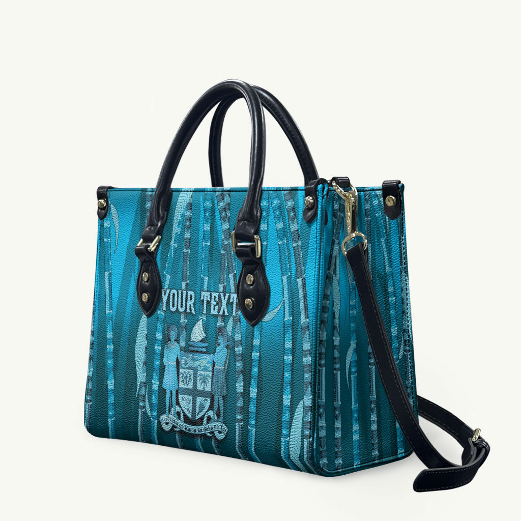 Personalised Fiji Language Week Sugarcane Masi Leather Bag Blue Tapa Tribal Pattern DT05 Blue - Polynesian Pride