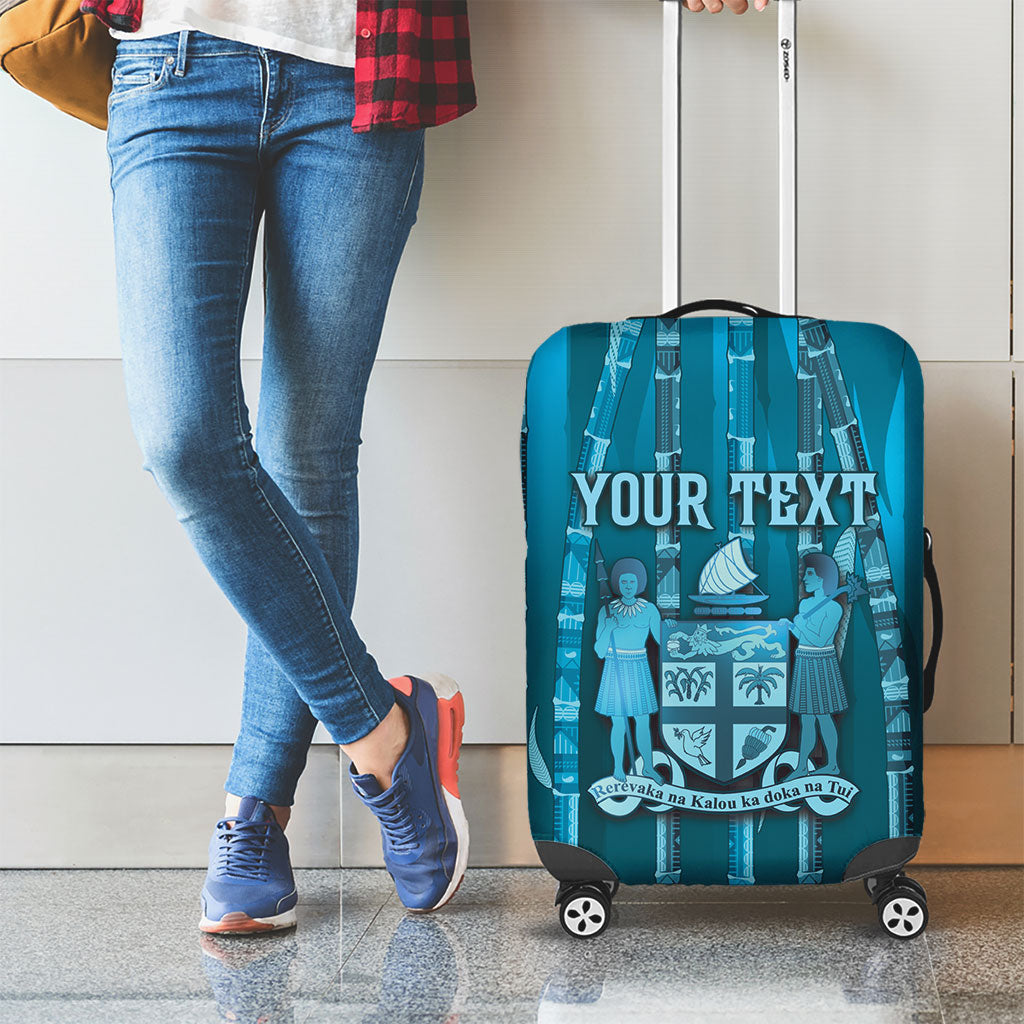 Personalised Fiji Language Week Sugarcane Masi Luggage Cover Blue Tapa Tribal Pattern