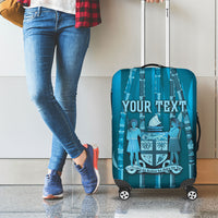 Personalised Fiji Language Week Sugarcane Masi Luggage Cover Blue Tapa Tribal Pattern