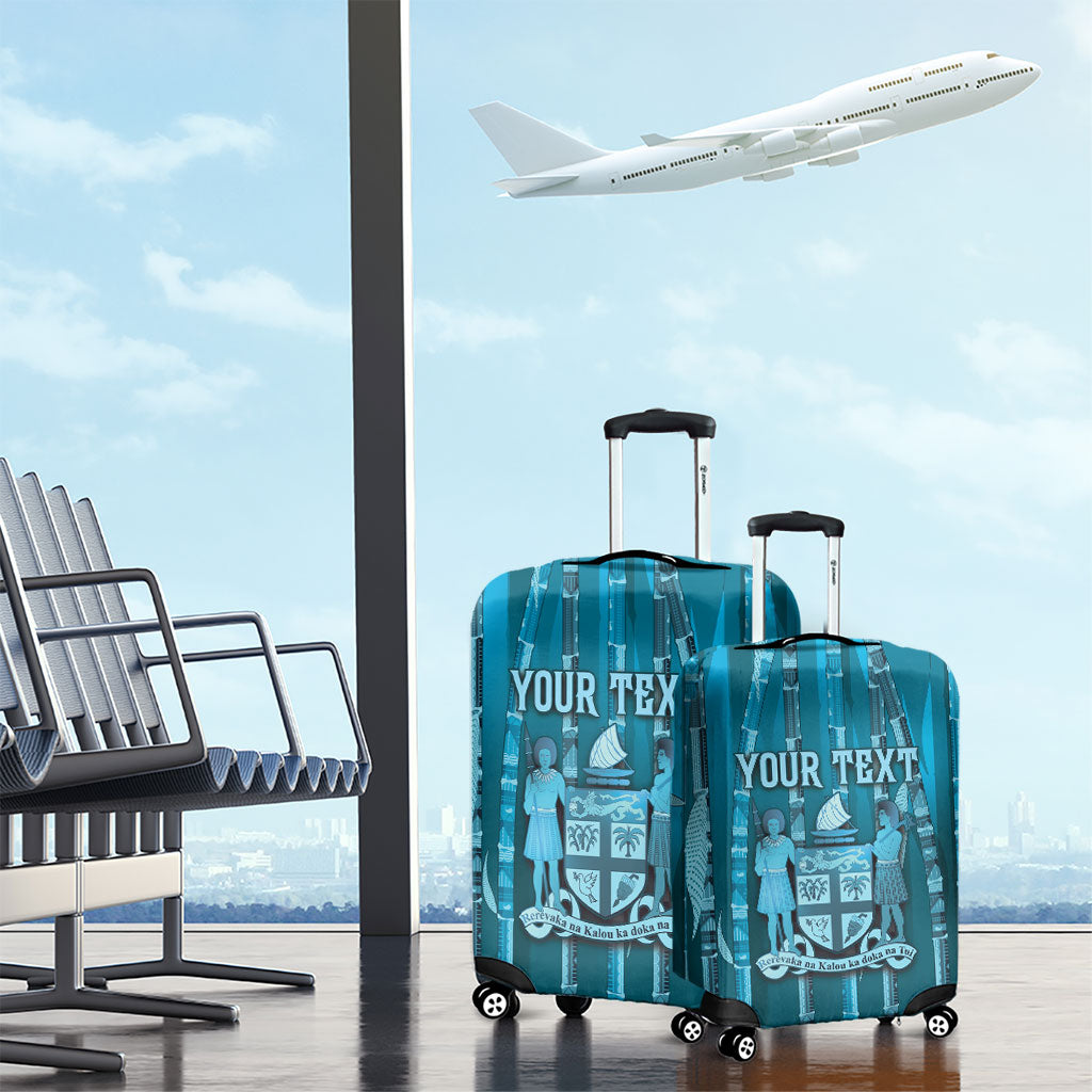 Personalised Fiji Language Week Sugarcane Masi Luggage Cover Blue Tapa Tribal Pattern