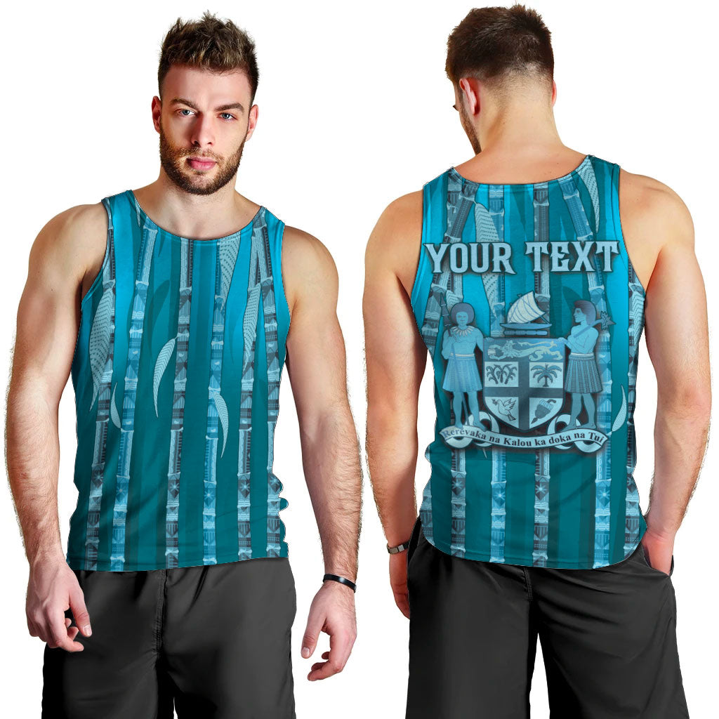 Personalised Fiji Language Week Sugarcane Masi Men Tank Top Blue Tapa Tribal Pattern
