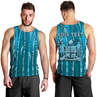 Personalised Fiji Language Week Sugarcane Masi Men Tank Top Blue Tapa Tribal Pattern
