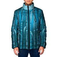 Personalised Fiji Language Week Sugarcane Masi Padded Jacket Blue Tapa Tribal Pattern