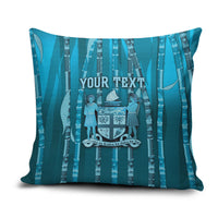 Personalised Fiji Language Week Sugarcane Masi Pillow Cover Blue Tapa Tribal Pattern