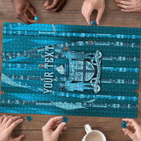 Personalised Fiji Language Week Sugarcane Masi Puzzle Blue Tapa Tribal Pattern