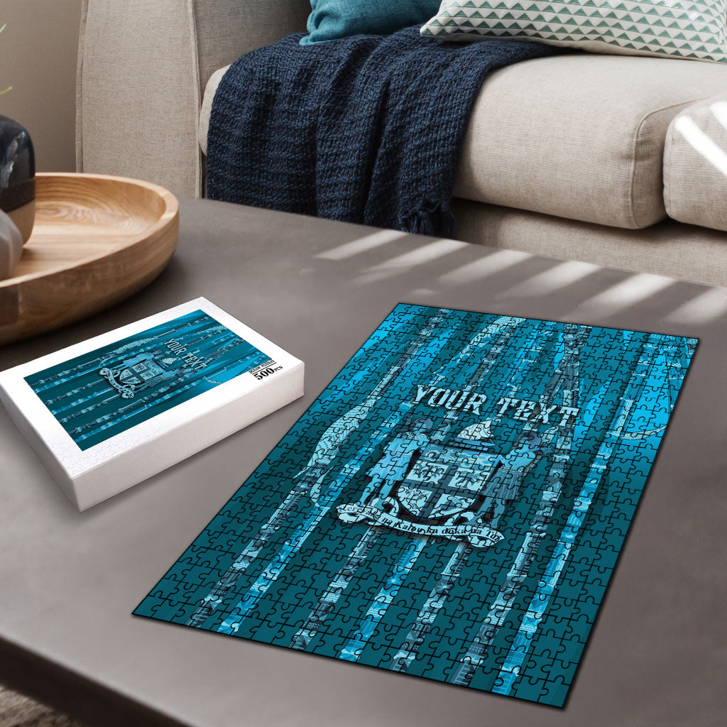 Personalised Fiji Language Week Sugarcane Masi Puzzle Blue Tapa Tribal Pattern