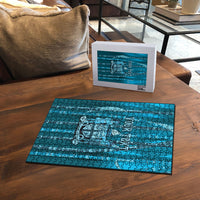 Personalised Fiji Language Week Sugarcane Masi Puzzle Blue Tapa Tribal Pattern
