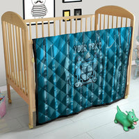 Personalised Fiji Language Week Sugarcane Masi Quilt Blue Tapa Tribal Pattern