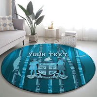Personalised Fiji Language Week Sugarcane Masi Round Carpet Blue Tapa Tribal Pattern