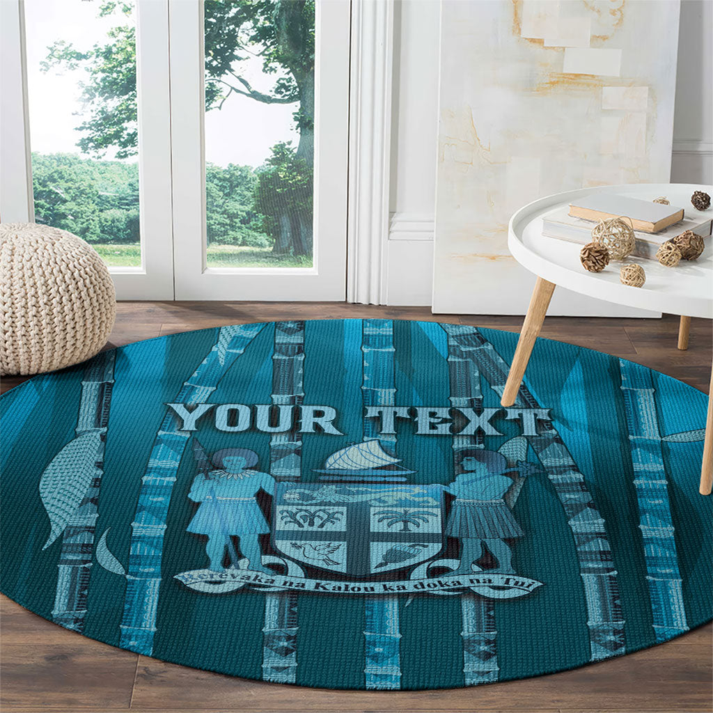 Personalised Fiji Language Week Sugarcane Masi Round Carpet Blue Tapa Tribal Pattern