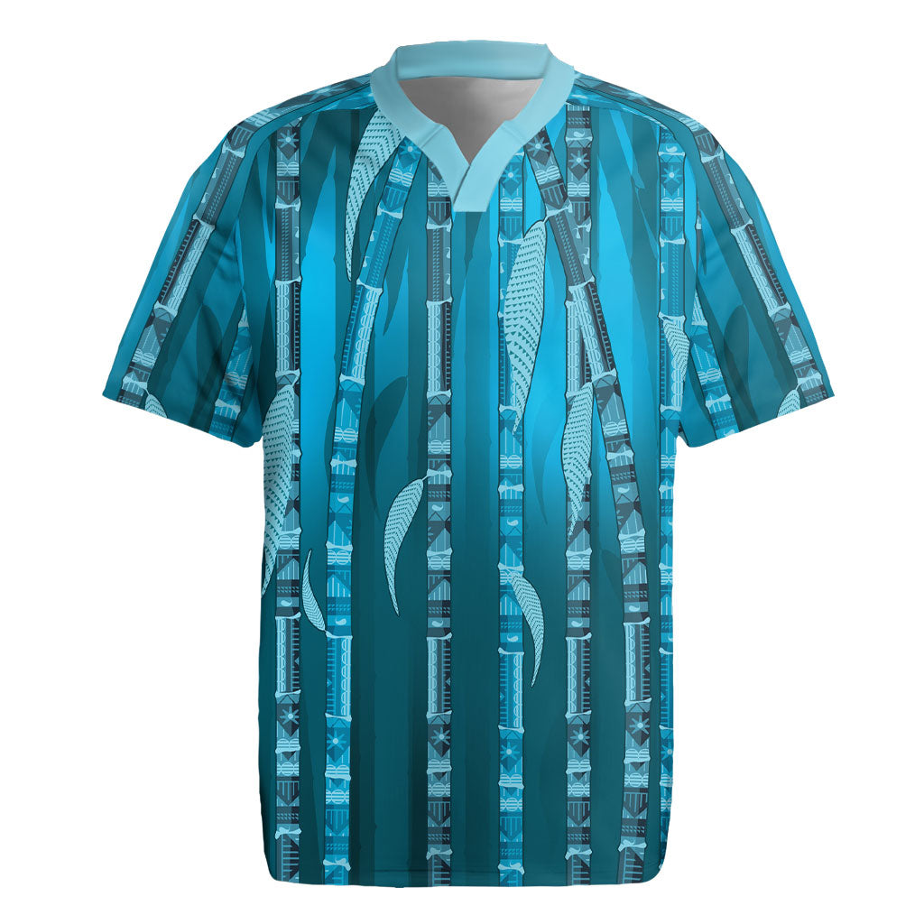 Personalised Fiji Language Week Sugarcane Masi Rugby Jersey Blue Tapa Tribal Pattern
