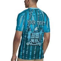 Personalised Fiji Language Week Sugarcane Masi Rugby Jersey Blue Tapa Tribal Pattern