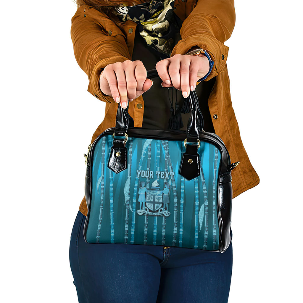 Personalised Fiji Language Week Sugarcane Masi Shoulder Handbag Blue Tapa Tribal Pattern