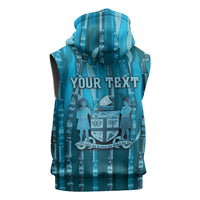 Personalised Fiji Language Week Sugarcane Masi Sleeveless Hoodie Blue Tapa Tribal Pattern