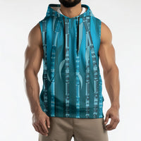 Personalised Fiji Language Week Sugarcane Masi Sleeveless Hoodie Blue Tapa Tribal Pattern
