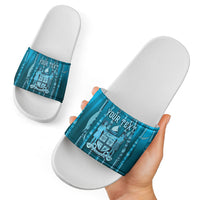 Personalised Fiji Language Week Sugarcane Masi Slide Sandals Blue Tapa Tribal Pattern