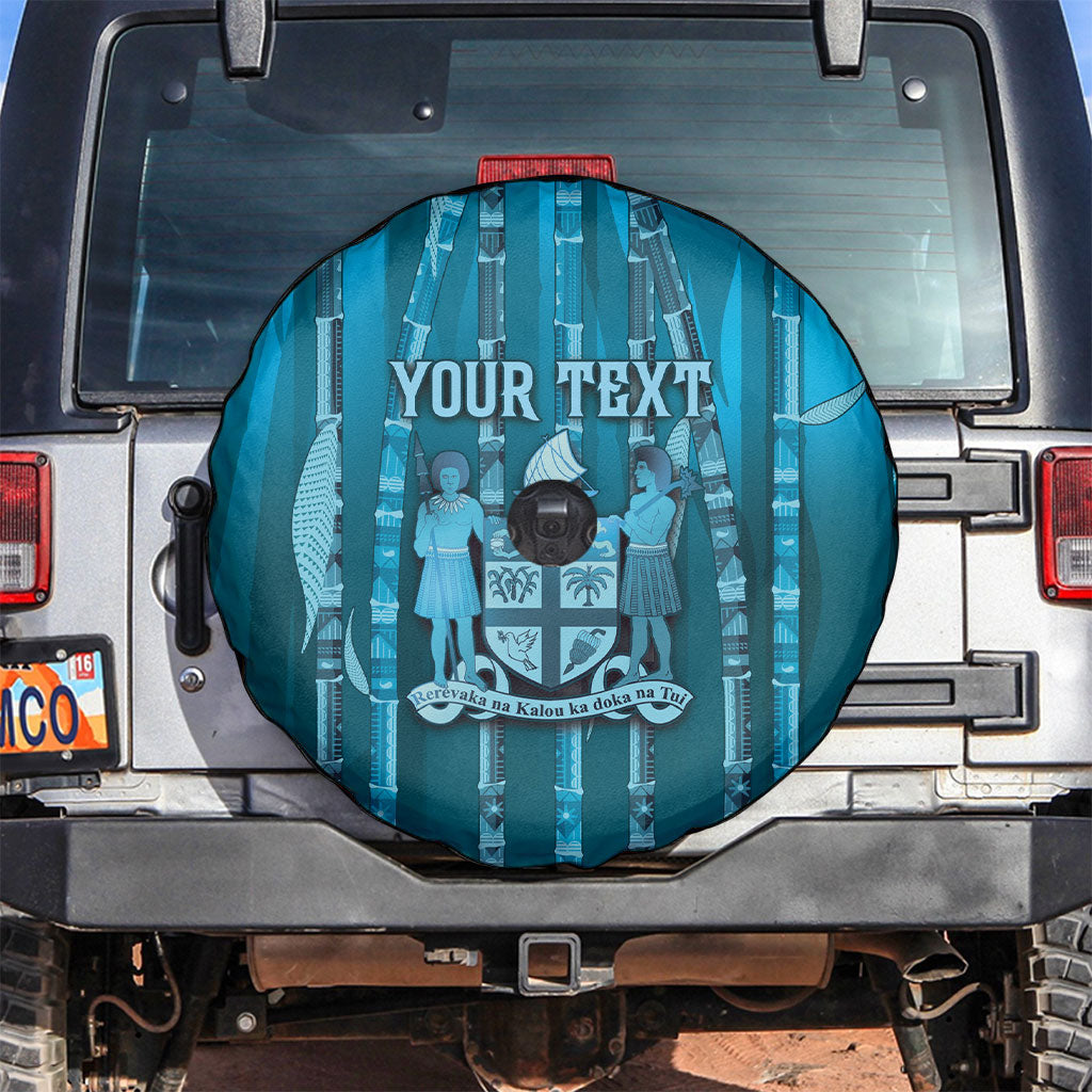Personalised Fiji Language Week Sugarcane Masi Spare Tire Cover Blue Tapa Tribal Pattern
