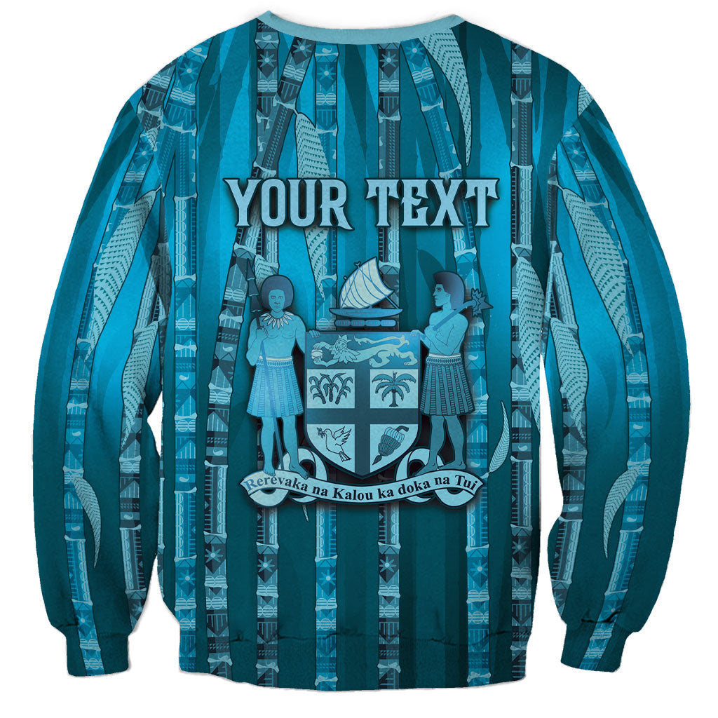 Personalised Fiji Language Week Sugarcane Masi Sweatshirt Blue Tapa Tribal Pattern