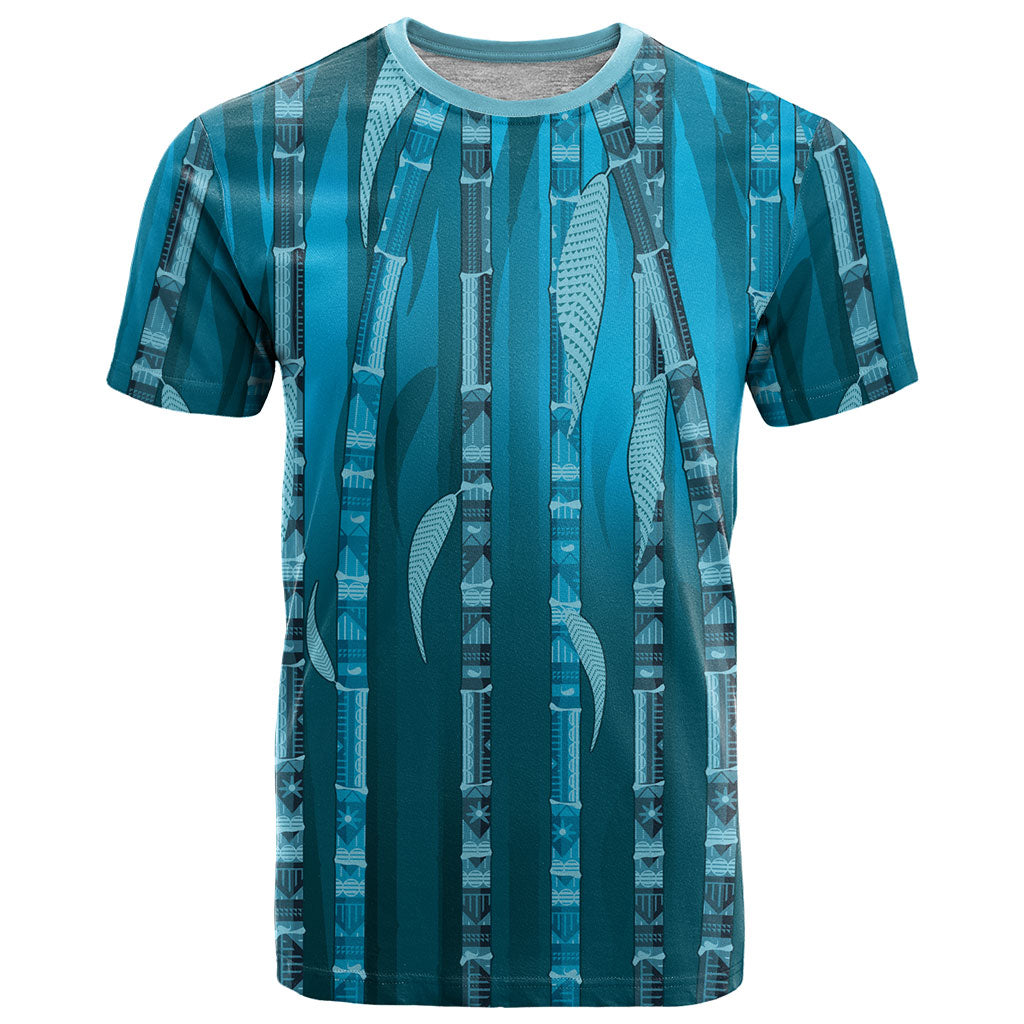 Personalised Fiji Language Week Sugarcane Masi T Shirt Blue Tapa Tribal Pattern