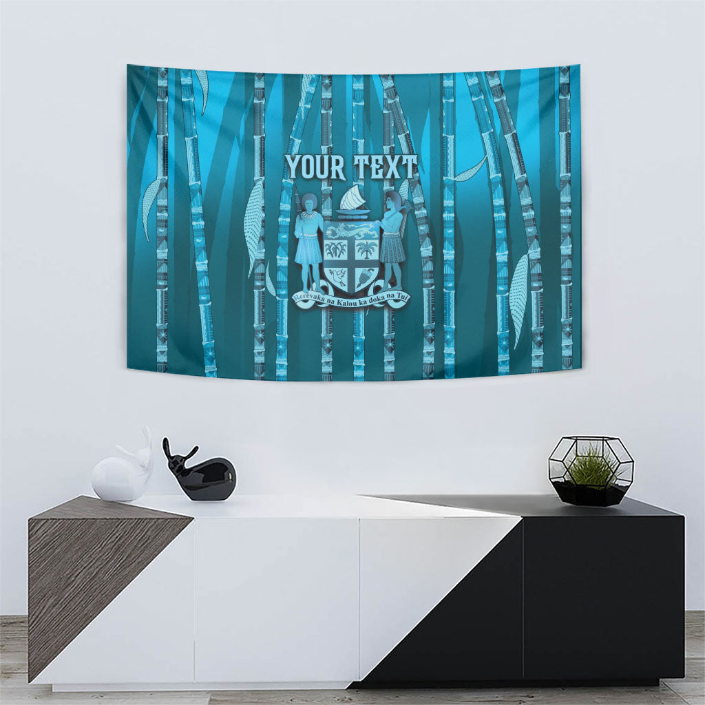 Personalised Fiji Language Week Sugarcane Masi Tapestry Blue Tapa Tribal Pattern