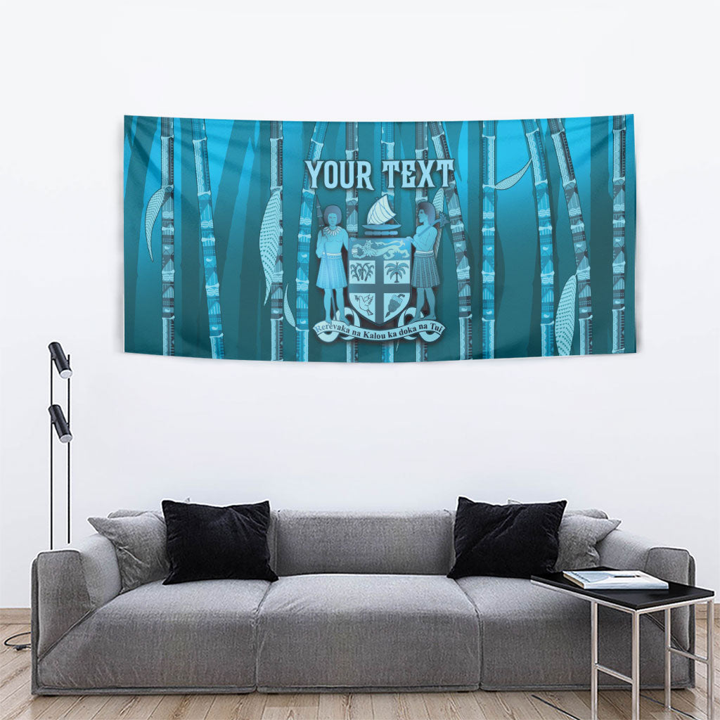 Personalised Fiji Language Week Sugarcane Masi Tapestry Blue Tapa Tribal Pattern