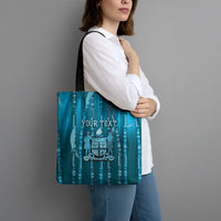 Personalised Fiji Language Week Sugarcane Masi Tote Bag Blue Tapa Tribal Pattern
